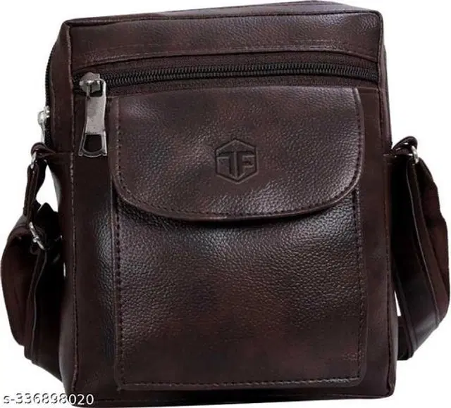 Faux Leather Sling Bags for Men, Brown