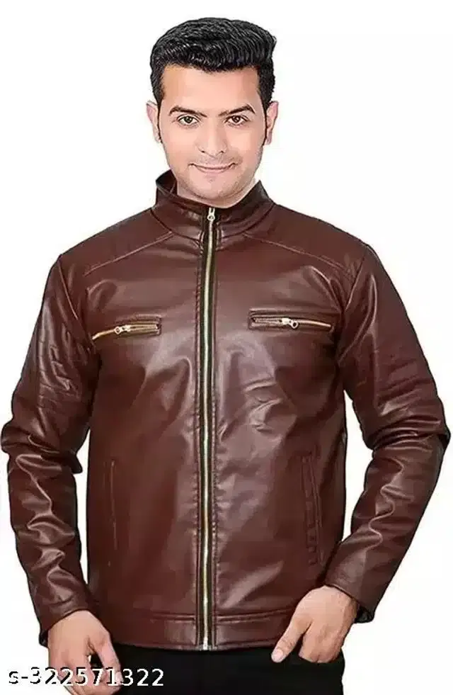 PU Jacket for Men (Brown, M)