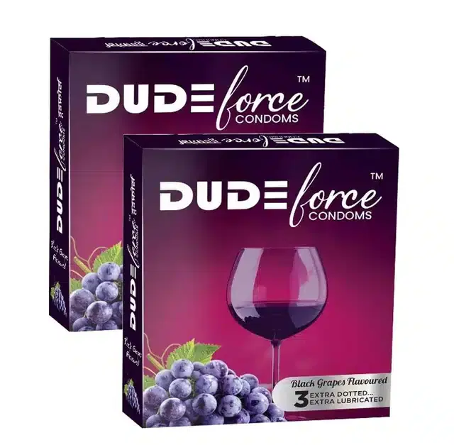 Dude Force 3 Pcs Black Grapes Flavoured Condoms for Men, Set of 2