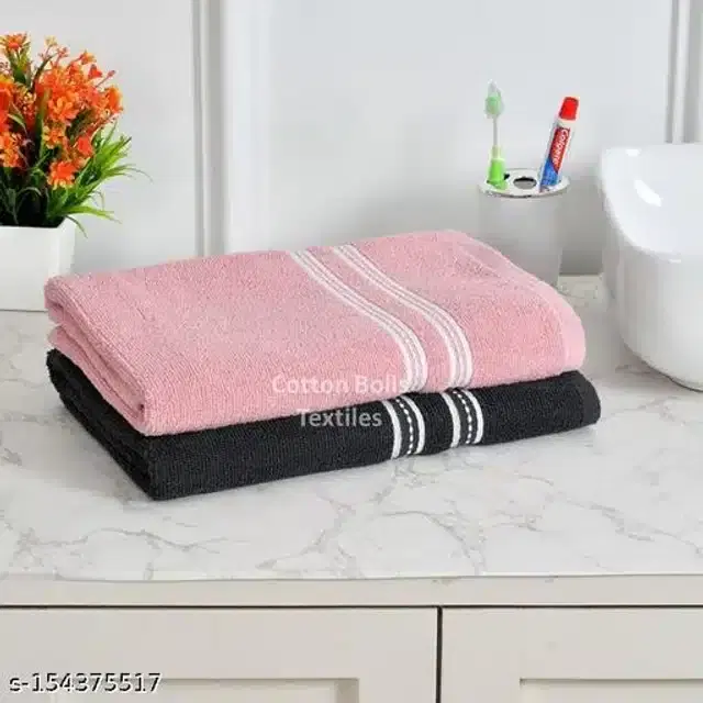 Cotton Bath Towels, Black & Pink, Pack of 2