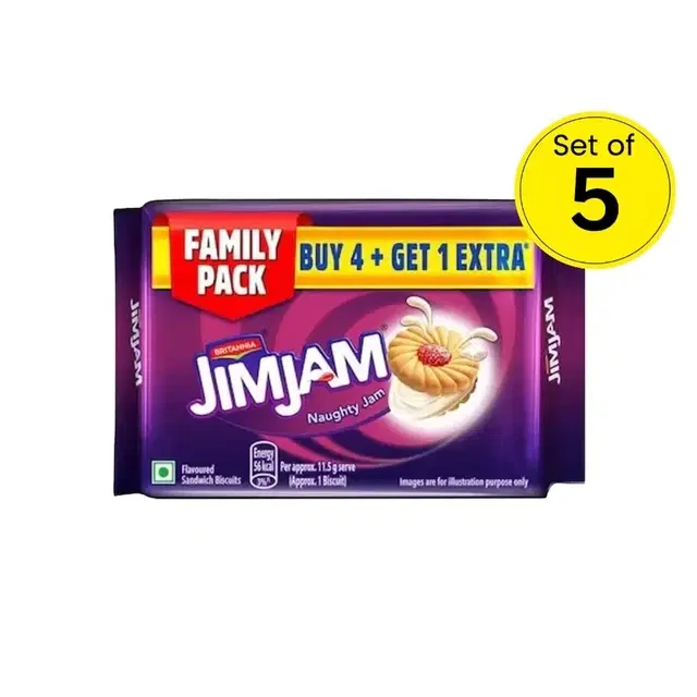 Britannia Treat Jim Jam Biscuit 5X100 g (Buy 4 Get 1 Free)