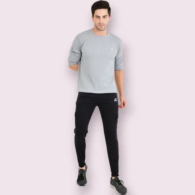 Lycra Nylon Logo Printed Track Pant for Men (Black, L)