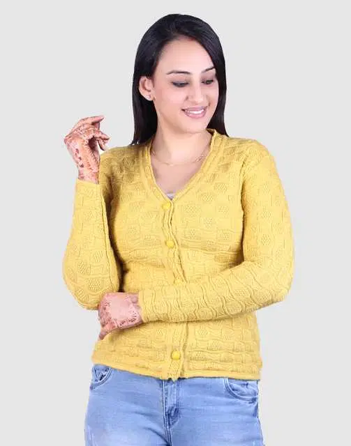 Women's Full Sleeves Cardigan (Yellow, M) (M141)