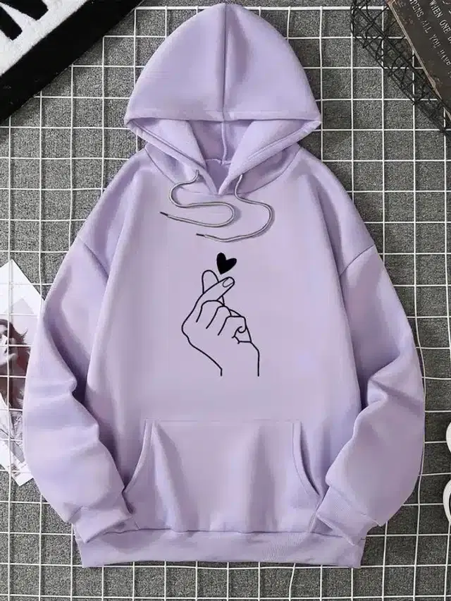 Fleece Self-Design Hoodies for Women (Lavender, S)