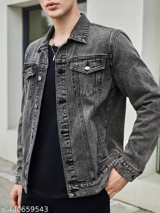 Denim Jacket for Men (Grey, L)