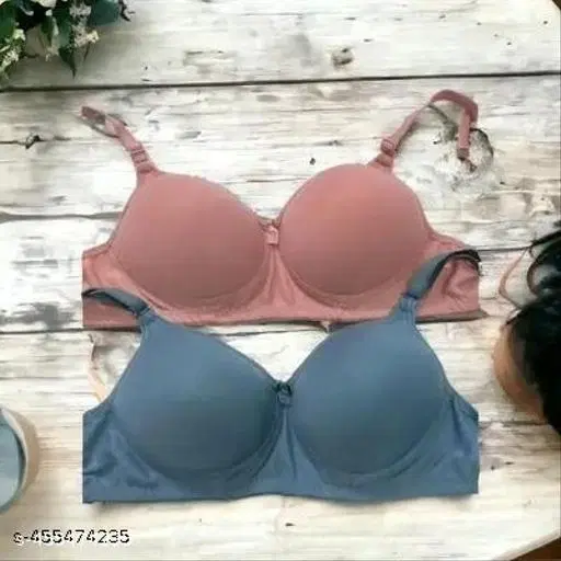 Hosiery Solid Bra for Women & Girls, Pink & Blue, Pack of 2 (28A)