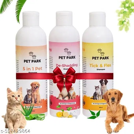 Pet Park (Combo of 3) 5 IN 1 Shampoo & Conditioner (250 ML) + Anti-Tick & Flea Shampoo (250 Ml) + De-shedding Shampoo (250 Ml)