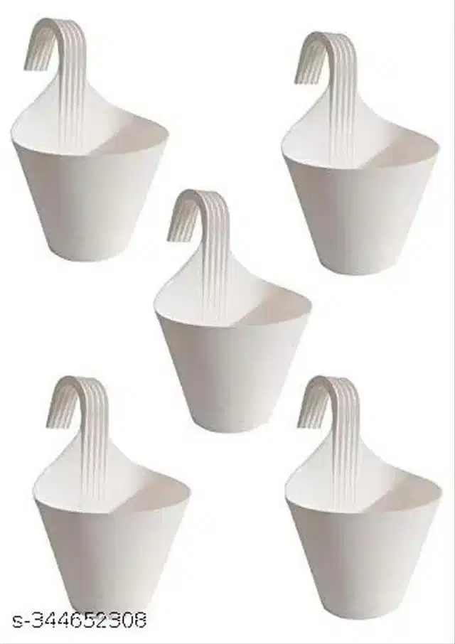 Plastic Hanging Planters, White, Pack of 5