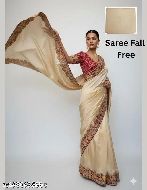 Chinnon Embroidered Saree for Women, Craem (6.3 m)