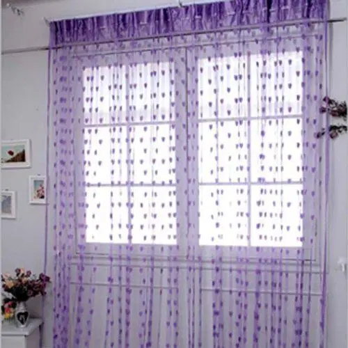 MORADO 7 Feet String Net Heart Design Door, Window Curtain, Set of 2, Purple