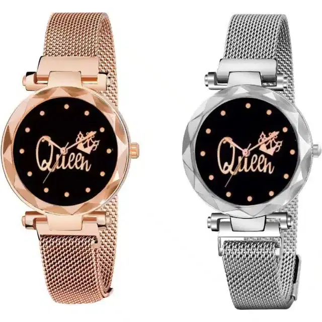 Women's Analog Watches, Pack of 2 (Rose Gold & Silver)