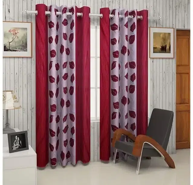 Window Curtains, Pack of 2, Maroon, 5 feet