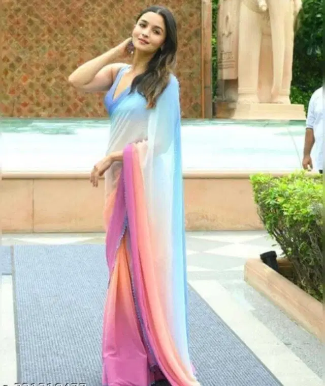 Georgette Printed Saree for Women (Multicolor, 6.3 m)