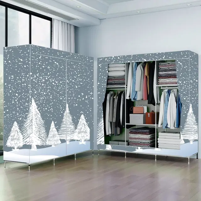 Plastic Printed Collapsible Wardrobe, Grey