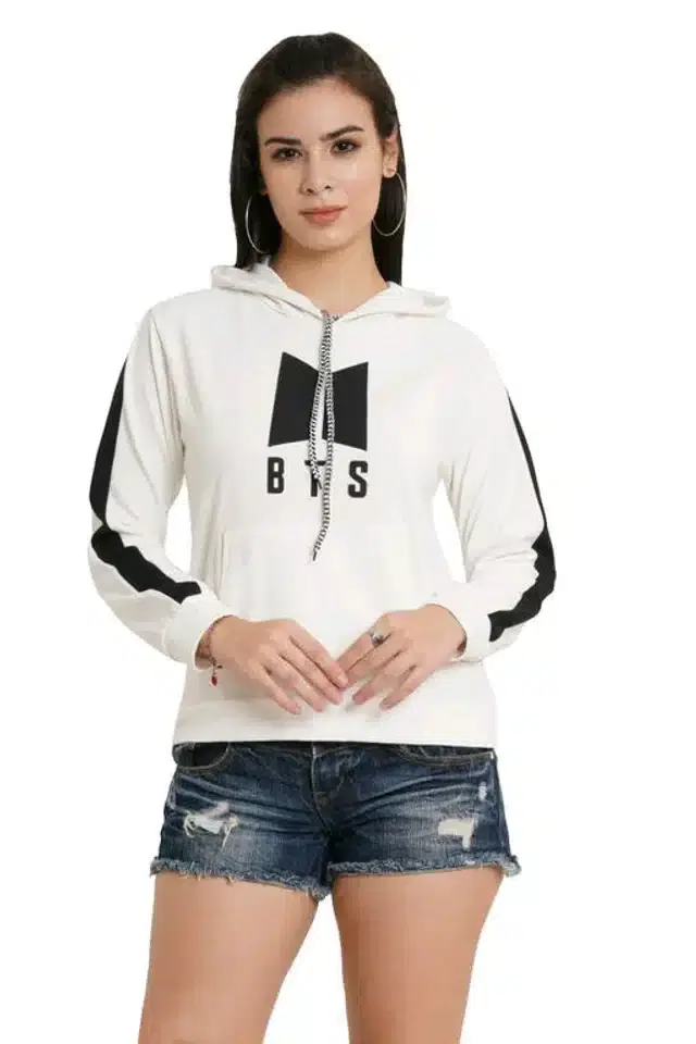 Women's Printed Long Sleeves SweatShirt (White, S)