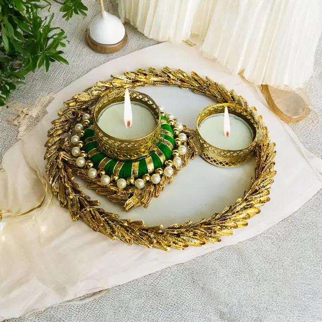 Metal Designer Tealight Candle Holder, Multicolor, 16x16x3.5 cm