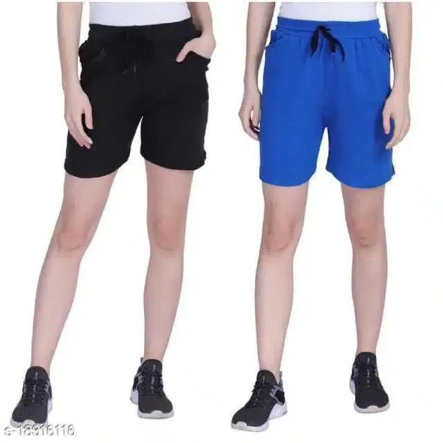 Shorts for Women, Pack of 2 (Black & Blue, 28)