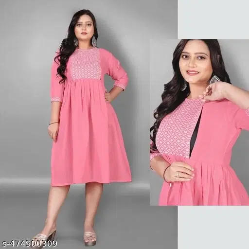 Embroidered Floral Maternity Kurti (Pink, XXL)