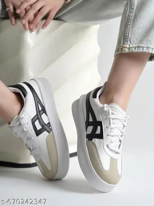 Solid Synthetic Slip-on Sneakers for Women (White, IND-4)