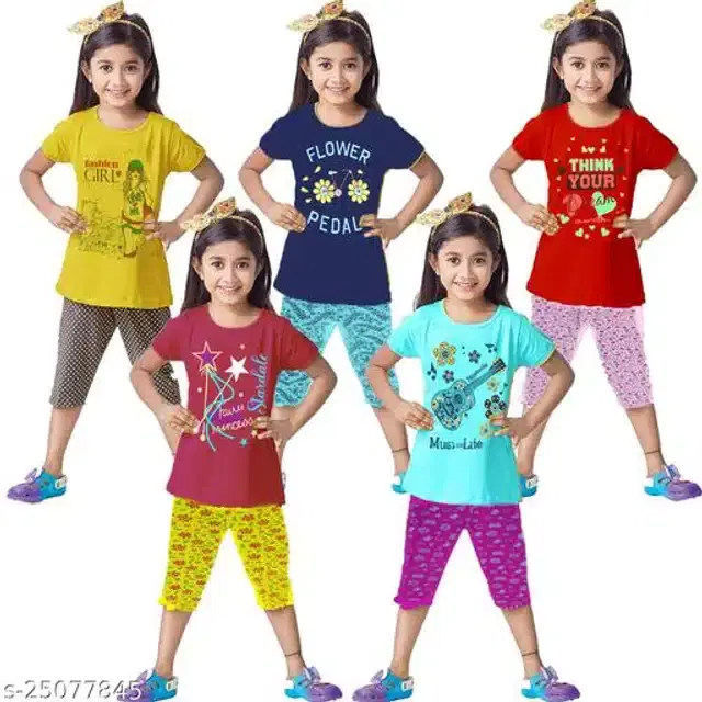 Cotton Capri for Girls, Pack of 5 (Multicolor, 2-3 Years)