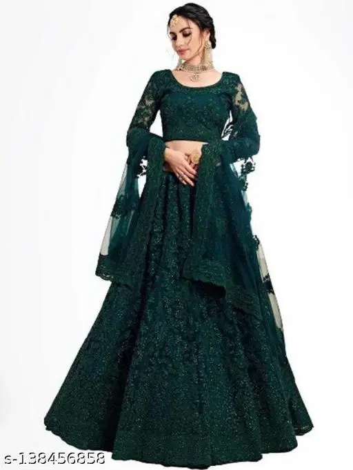 Cotton Blend Lehenga Choli for Women (Green, Free Size)