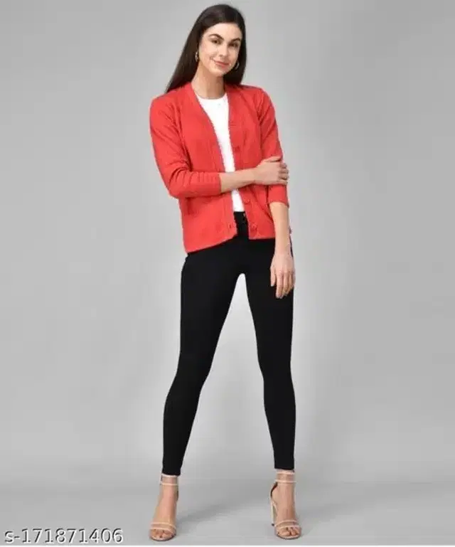 Acrylic Sweater for Women (Red, M)