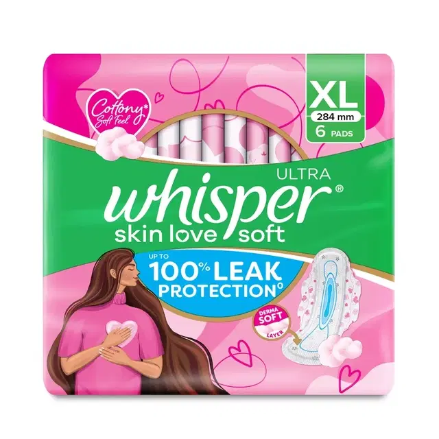 Whisper Ultra Upto No Gap No Leaks Sanitary Pads, Xl 6 Pads