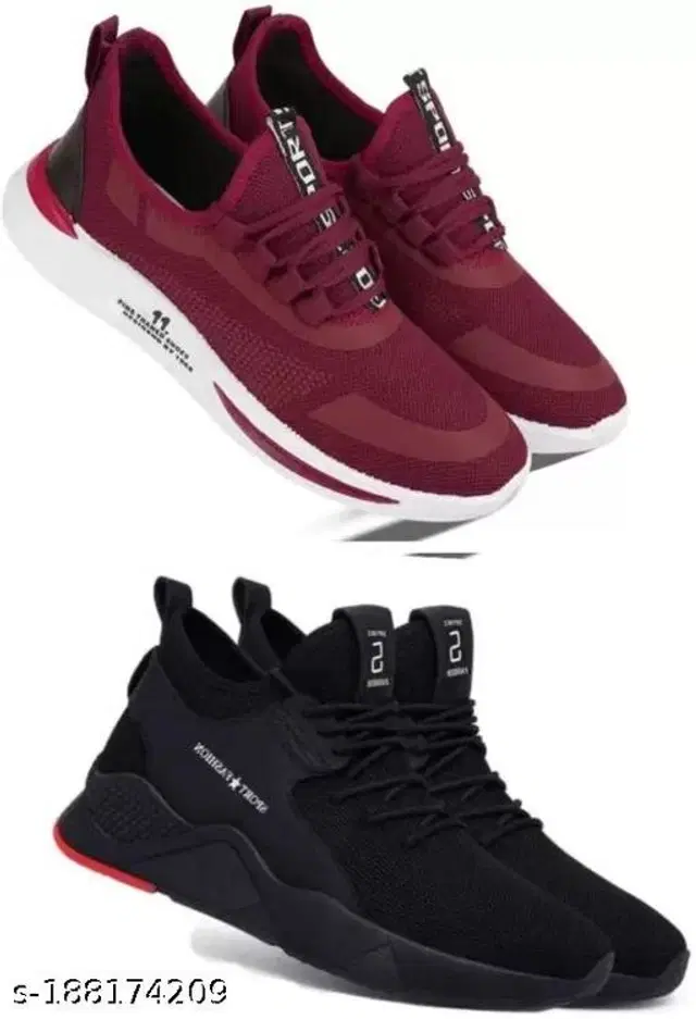 Casual Shoes for Men, Pack of 2 (Black & Maroon, 9)