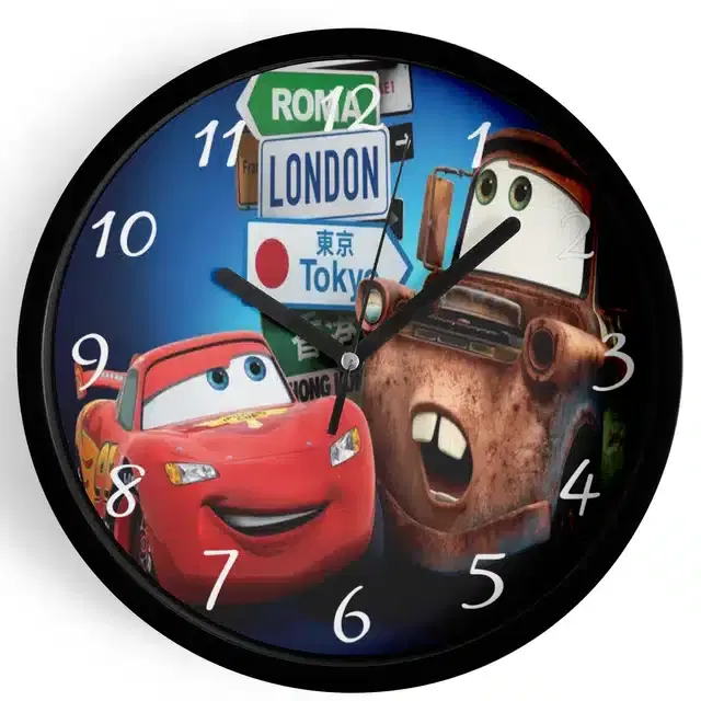 Analog Cars Wall Clock for Home, Black, 7 Inches