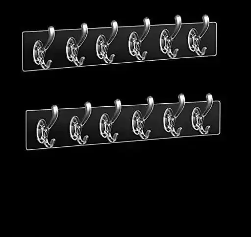 6 In 1 Waterproof Self Adhesive Heavy Duty Sticky Wall Hooks, Transperant, Pack of 2