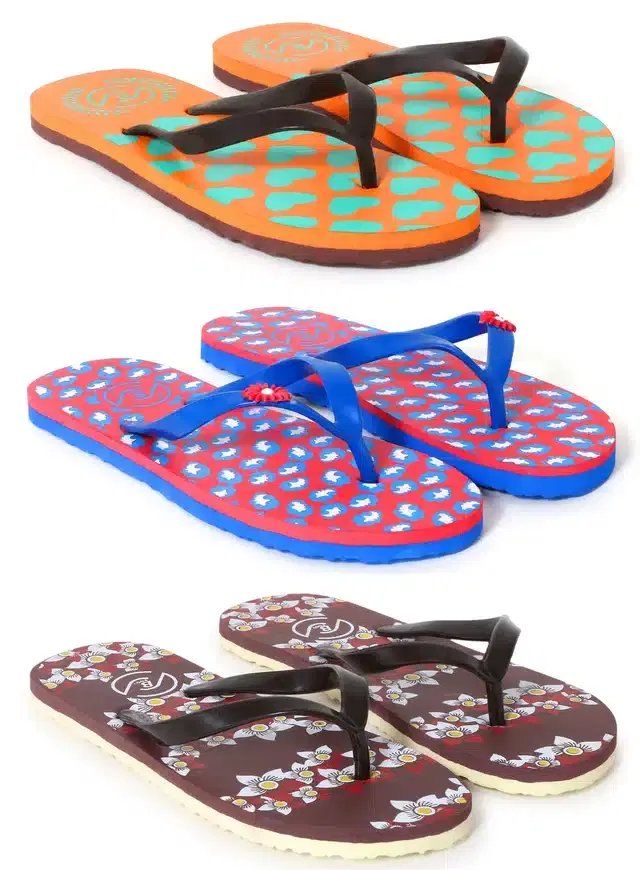 Flip Flops for Women, Pack of 3 (Multicolor, 5)