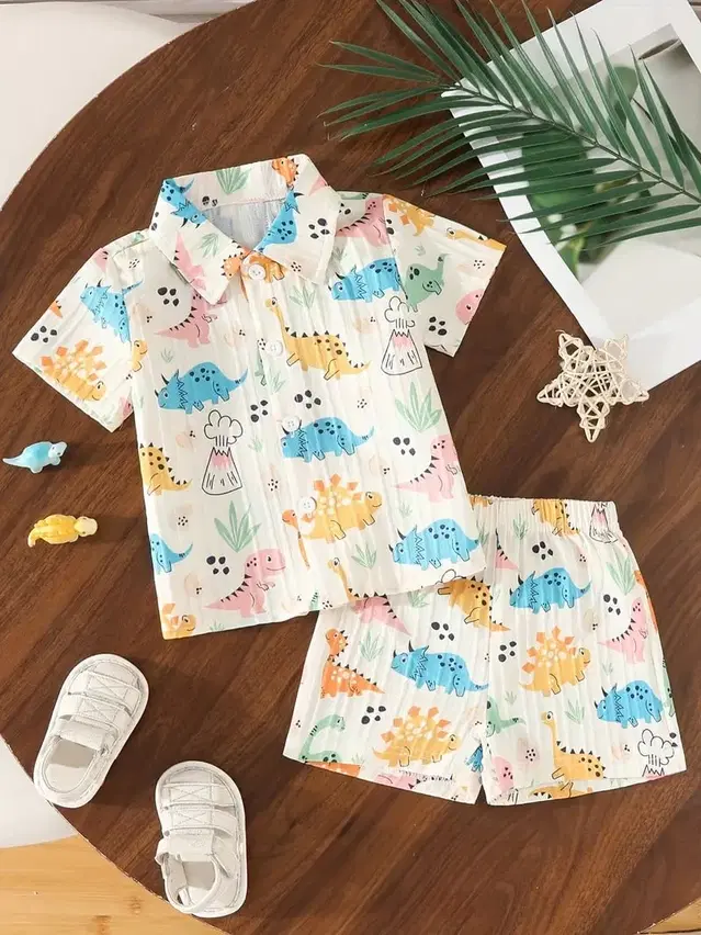 Ploy Cotton floral Print Clothing set for boys, White (3-4 Years)