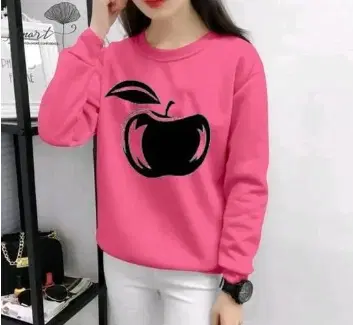 Round Neck Printed Sweatshirt for Women (Pink, S)