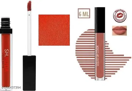 Sh.Huda matte Non Transfer Kiss Proof Smudge Proof Liquid Matte Lipstick For Girls Pack of 2pcs