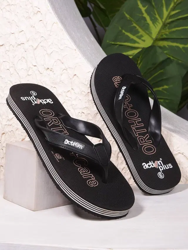 action Casual Slippers for Women (Black, 6)