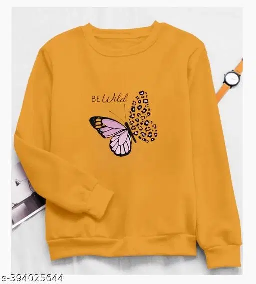 Cotton Printed Sweatshirt for Women (Yellow, S)