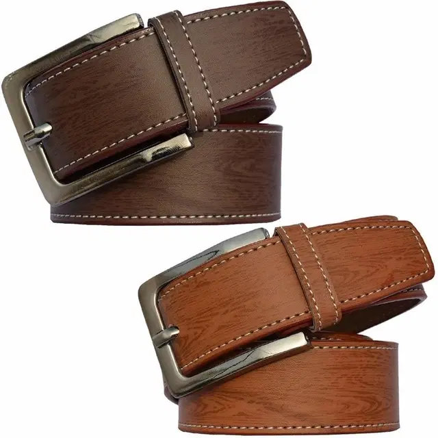 Leather Belts for Men, Pack of 2 (Black & Brown, 28)