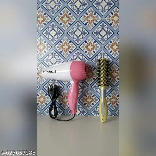 Plastic Hair Dryer with Hair Roller Brush, Multicolor, Set of 2