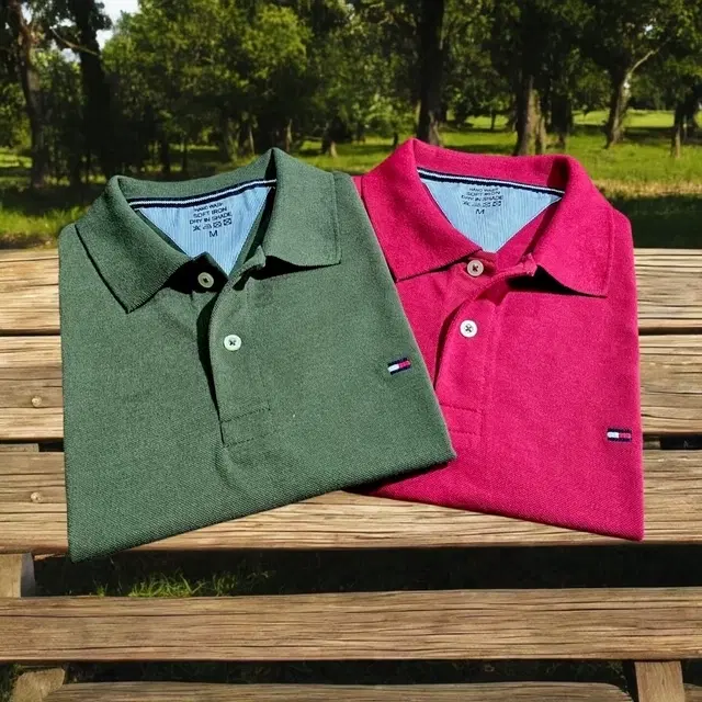 Polo Solid T-Shirt for Men, Pack of 2 (Olive & Red, L)
