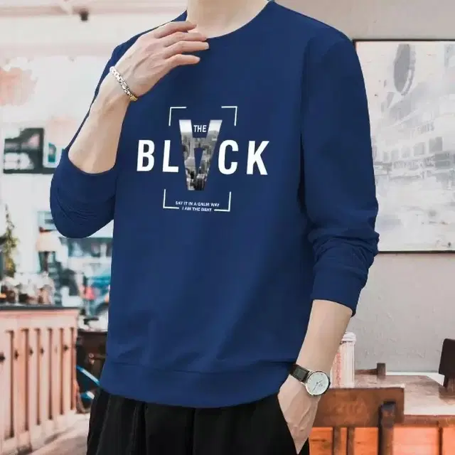 Cotton Blend Round Neck T-Shirt for Men (Navy Blue, S)