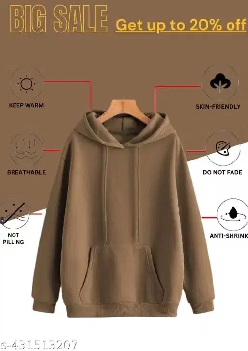 Fleece Hoodie for Women (Brown, M)