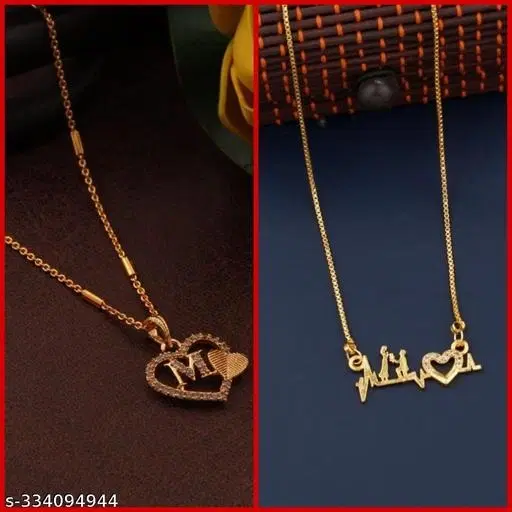 Alloy Pendant with Chain for Women, Set of 2 (Multicolor)