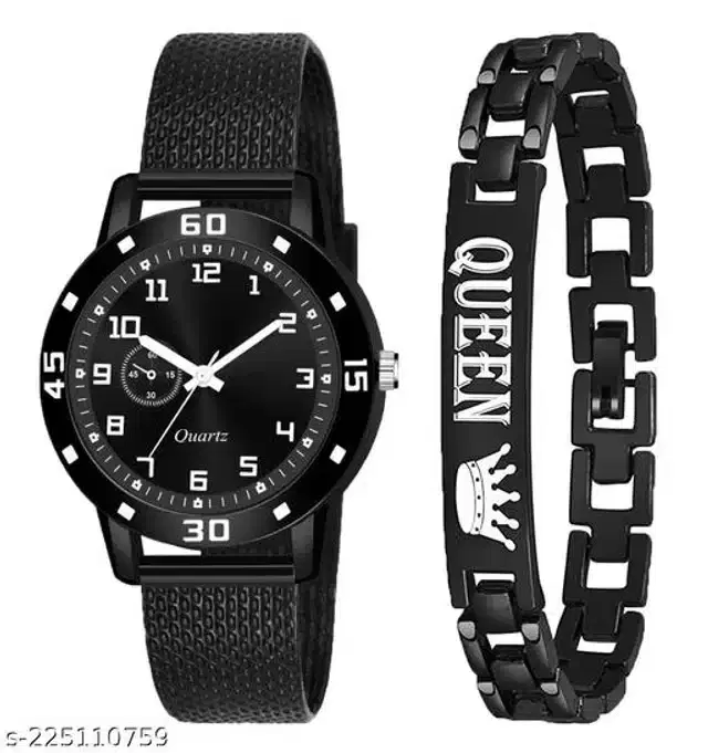 Analog Watch with Bracelet for Women, Set of 2 (Multicolor)