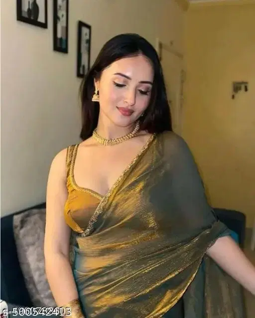 Chiffon Solid Saree for Women, Gold (6.3 m)