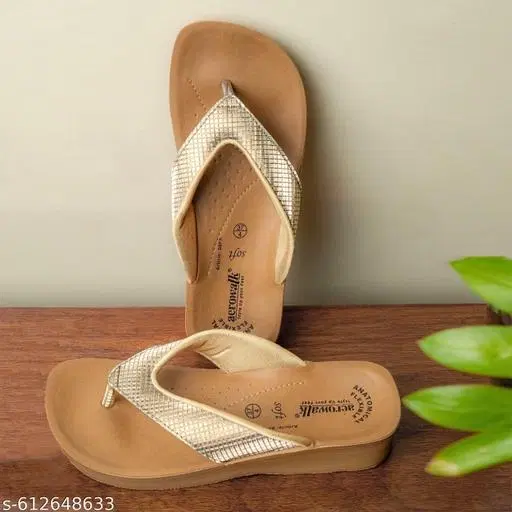 Aerowalk Flip-flops for Women (Gold, 6) Pack of 2