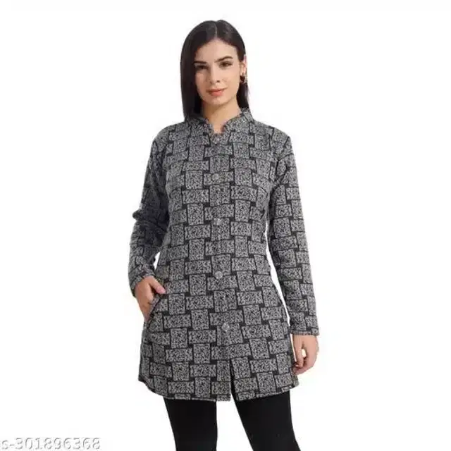 Woolen Full Sleeves Cardigan for Women (Grey & Black, M)