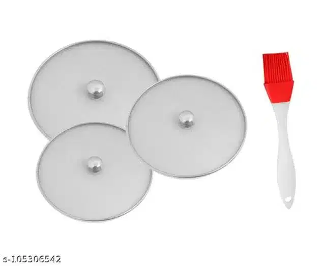 Metal Net Lids, 3 Pcs with Oil Brush, Red & Silver, Set of 4