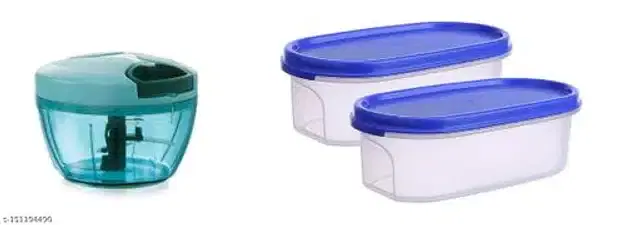 Manual Chopper with 2 Pcs Storage Box, Multicolor, Set of 2