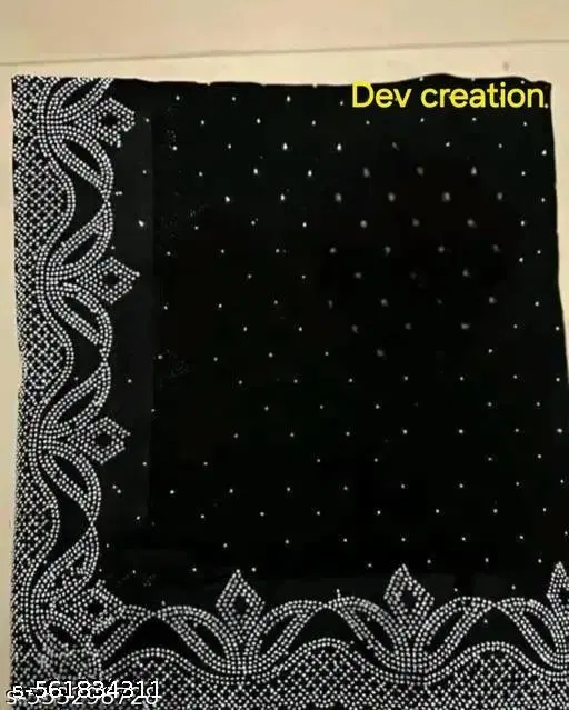 Georgette Embellished Saree For Women, Black