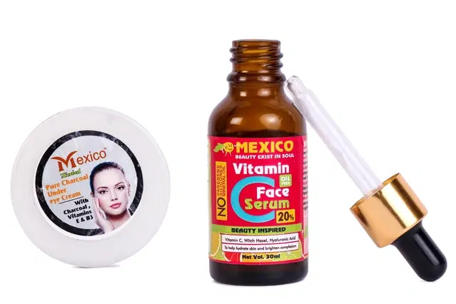 Maxico Herbs Vitamin C Serum (30 ml) with Charcoal Under Eye Cream, Pack of 2